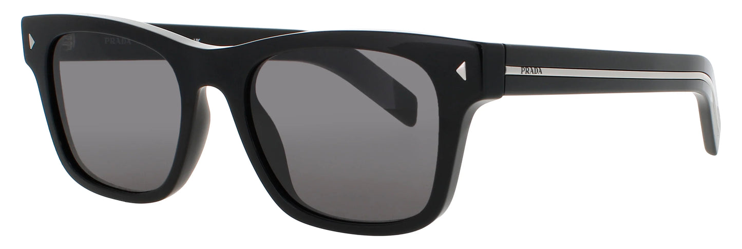 PRADA PR A17S Sunglasses Black & Silver Grey Tint Rectangular Shape - Unisex