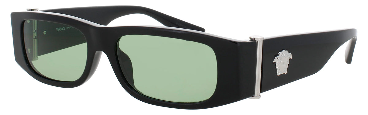 Gafas de sol rectangulares Versace para hombre, negras y plateadas con lentes verdes – VE4476U GB1/2 55