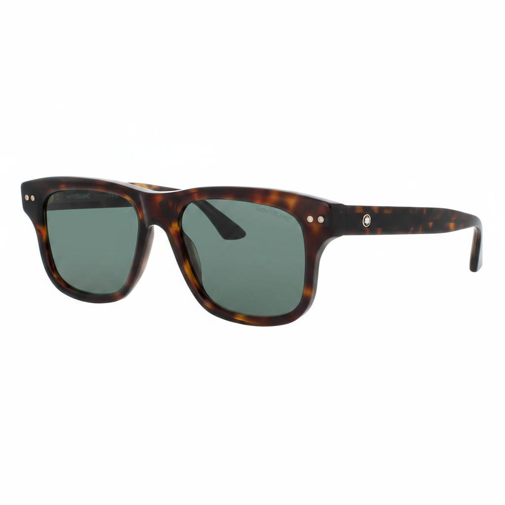 MONTBLANC MB0319S 002 Rectangular Havana Green Lens Men's Sunglasses