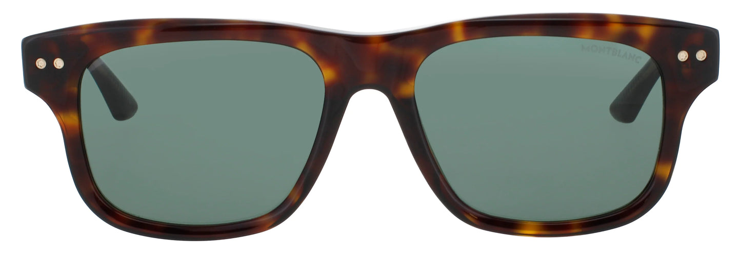 MONTBLANC MB0319S 002 Rectangular Havana Green Lens Men's Sunglasses