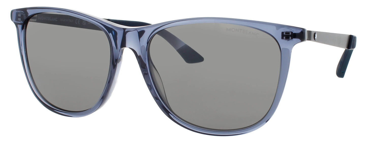 MONTBLANC MB0330S 003 Square Blue Ruthenium Silver Mirror Lens Men's Sunglasses