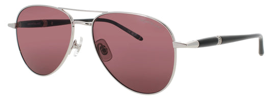 MONTBLANC MB0345S 002 Navigator Silver Black Violet Lens Men's Sunglasses