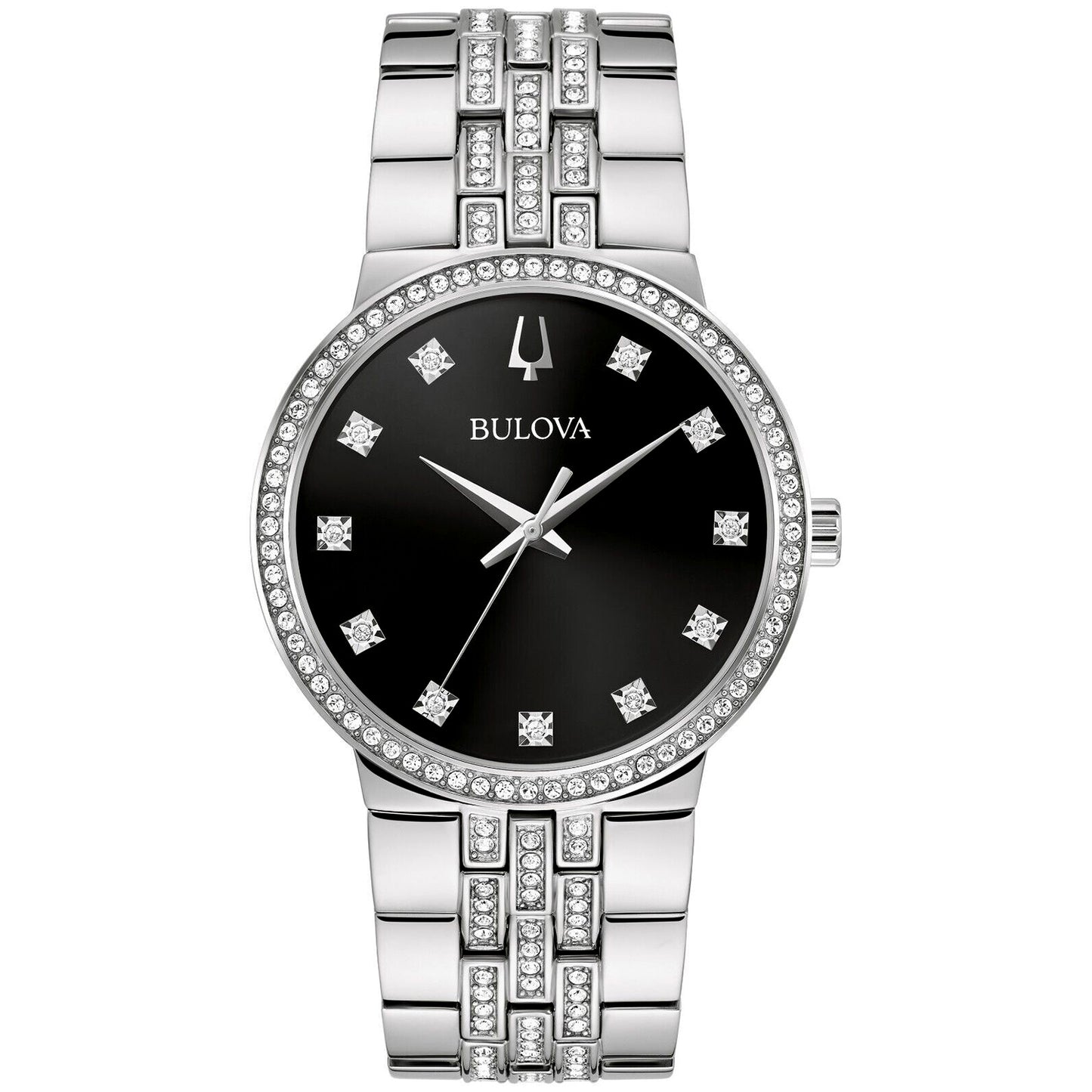 BULOVA Crystal 96K110 Reloj de lujo de acero inoxidable plateado para hombre
