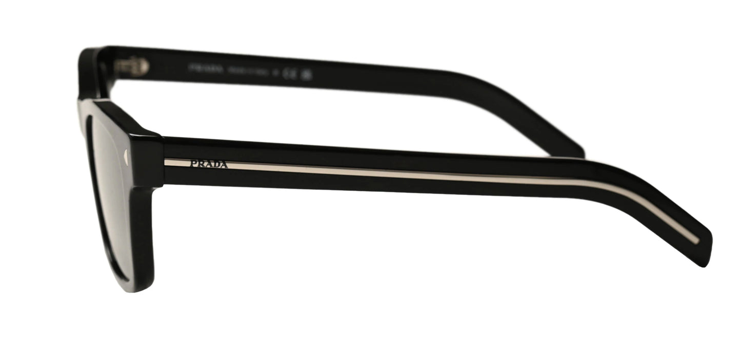 PRADA PR A17S Sunglasses Black & Silver Grey Tint Rectangular Shape - Unisex