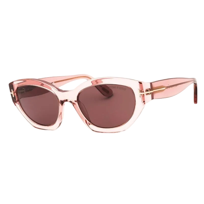 Pink sunglasses with a clear frame on a white background