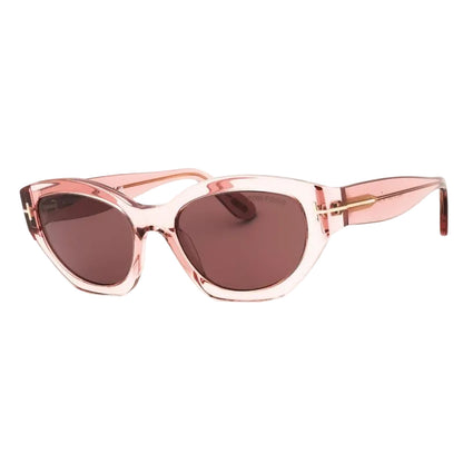 Pink sunglasses with a clear frame on a white background