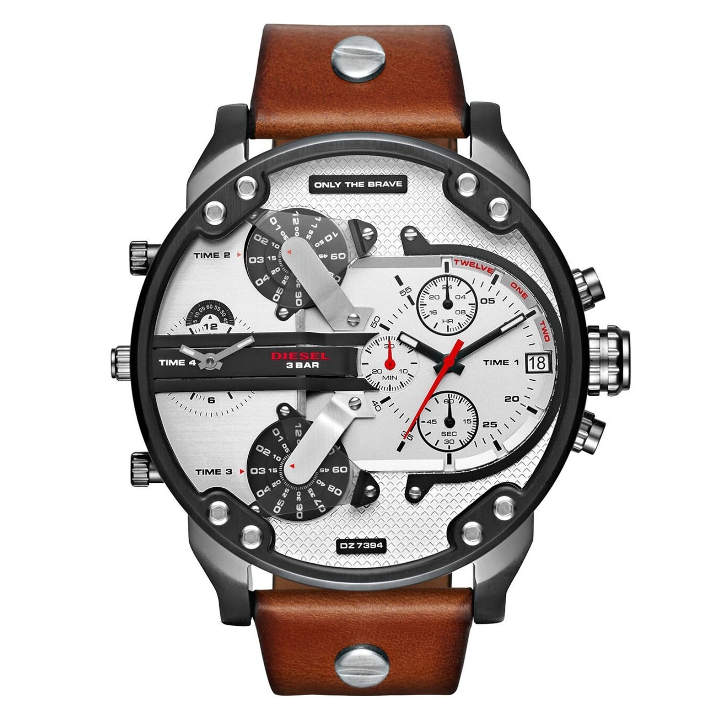 Reloj de Lujo Diesel Mr. Daddy DZ7394 para Hombre con Esfera Blanca y Correa de Cuero Marrón