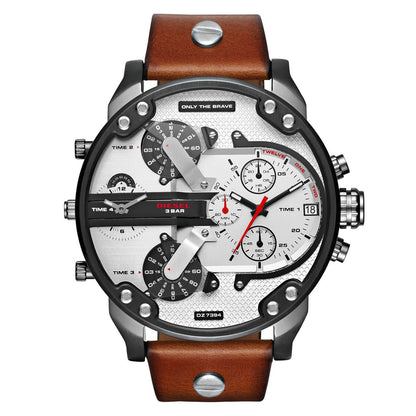 Reloj de Lujo Diesel Mr. Daddy DZ7394 para Hombre con Esfera Blanca y Correa de Cuero Marrón