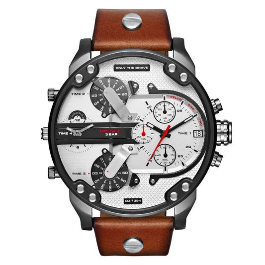 Reloj de Lujo Diesel Mr. Daddy DZ7394 para Hombre con Esfera Blanca y Correa de Cuero Marrón