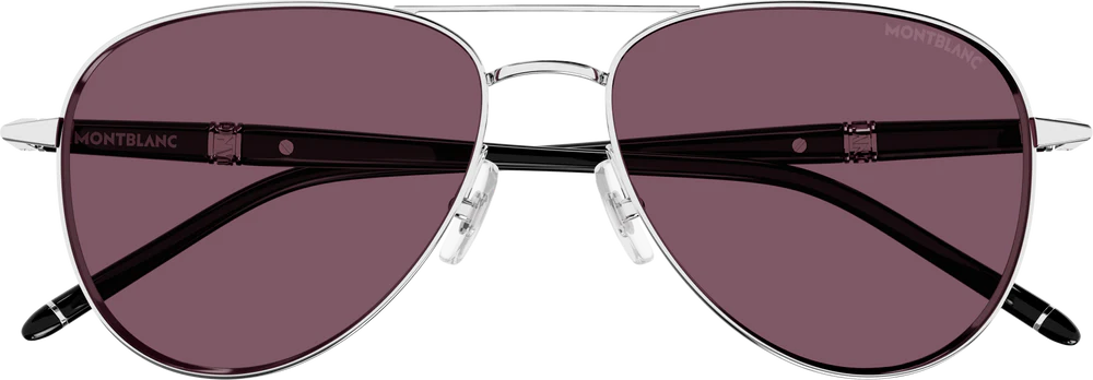 MONTBLANC MB0345S 002 Navigator Silver Black Violet Lens Men's Sunglasses