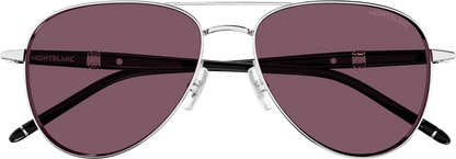 MONTBLANC MB0345S 002 Navigator Silver Black Violet Lens Men's Sunglasses
