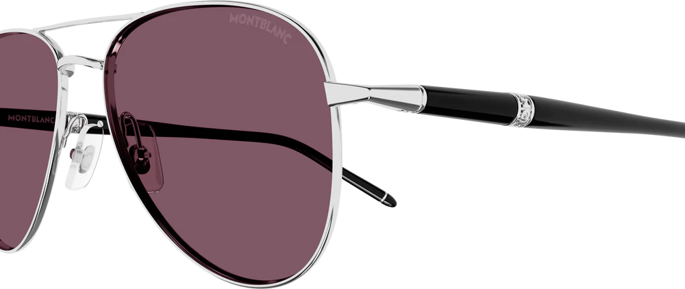MONTBLANC MB0345S 002 Navigator Silver Black Violet Lens Men's Sunglasses