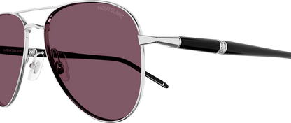 MONTBLANC MB0345S 002 Navigator Silver Black Violet Lens Men's Sunglasses