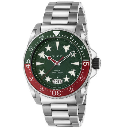 Reloj de lujo suizo Gucci Dive YA136222 para hombre con esfera verde